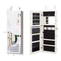 Costway - Door Wall Mount Touch Screen LED Light Mirrored Jewelry Cabinet Storage - White - Left View