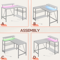 Bestier - L-Shaped Gaming Desk with Power Outlets LED Lights and Reversible Storage Shelves & Hoo... - Left View