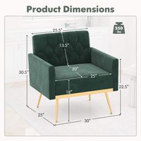 Costway - Modern Velvet Button Tufted Back Accent Chair with Golden Metal Legs and Foot Pads - Da... - Left View