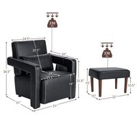 Costway - Breathable Leather Sofa Chair with Ottoman and Waist Pillow - Black - Left View
