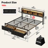 Bestier - Gaming Bed Frame Storage Platform Bed with Charging Station Headboard and LED Lights Ki... - Left View