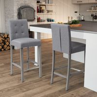 CorLiving - Leila Fabric Square Tufted Bar Height Barstool - Silver Grey - Left View