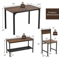 Costway 4pcs Dining Table Set Rustic Desk 2 Chairs & Bench with Storage Rack - Brown - Left View