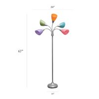 Simple Designs - 5 Light Adjustable Gooseneck Floor Lamp - Silver/Fun Multicolored Shades - Left View