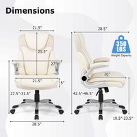 Costway - Ergonomic Executive PU Leather Office Chair with Swivel and Flip-up Armrests - Beige White - Left View