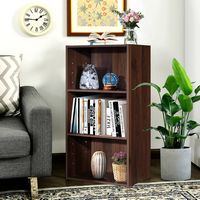 Costway - 3 Open Shelf Bookcase Modern Multi-functional Storage Display Cabinet - Walnut - Left View