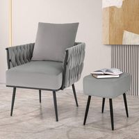 Costway - Modern Dutch Velvet Accent Chair and Ottoman Set - Gray - Left View
