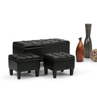 Simpli Home - Dover Rectangular Faux Leather Storage Ottoman Bench (Set of 3) - Midnight Black - Left View