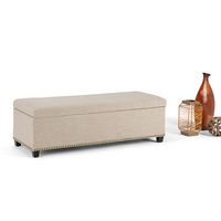 Simpli Home - Kingsley Rectangular Polyester Bench Ottoman With Inner Storage - Natural - Left View