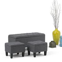 Simpli Home - Dover Rectangular Polyester Fabric Storage Ottoman Bench (Set of 3) - Slate Gray - Left View