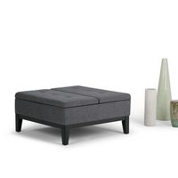 Simpli Home - Dover Square Polyurethane Faux Leather Bench Ottoman With Inner Storage - Slate Gray - Left View