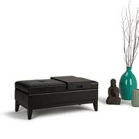 Simpli Home - Oregon Rectangular Polyurethane Faux Leather Bench Ottoman With Inner Storage - Mid... - Left View