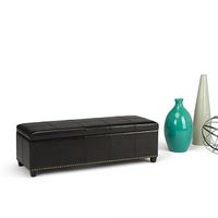 Simpli Home - Kingsley Rectangular Bonded Leather Bench Ottoman With Inner Storage - Midnight Black - Left View
