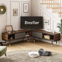 Bestier 80-Inch Mid-Century Modern Coffee Table with Sliding Doors for Living Room - Ancona Walnut - Left View