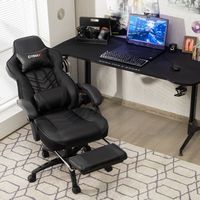 Costway Office Computer Desk Chair Gaming Chair Adjustable Swivel w/Footrest - Black - Left View