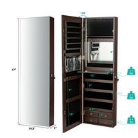 Costway - Mirror Jewelry Cabinet 96 LED Lights Wall Door Mounted Armoire w/ Makeup Rack - Brown - Left View