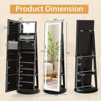 Costway 360° Swivel Jewelry Cabinet Organizer 3-Color LED Mirror with Built-in Lights - Black - Left View