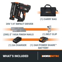 WORX - Nitro WX841L 20V 16GA Brushless Finish Nail Gun (Battery & Charger Included) - Black - Left View