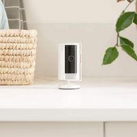 Ring - Essential Security Set with Battery Doorbell Plus and Indoor Cam - Satin Nickel and White - Left View