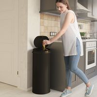 iTouchless - 13-Gal. Round Deodorizer Sensor Trash Can - Matte Black - Left View