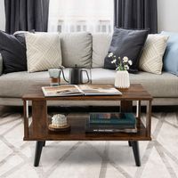 Costway Coffee Table Retro Mid-Century Coffee Table W/Storage  Open Shelf Living Room - Rustic Br... - Left View