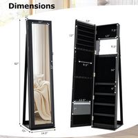 Costway - Mirrored Jewelry Cabinet Armoire Lockable Standing Storage Organizer with Shelf - Black - Left View