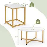 Costway 3 PCS Coffee Table Set Round Coffee Table and 2PCS Square End Tables Metal Frame White - ... - Left View