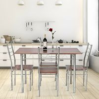 Costway 5 Piece Dining Table Set Wood Metal Kitchen Breakfast Furniture with 4 Chair - Walnut - Left View