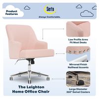 Serta - Leighton Modern Upholstered Home Office Chair with Memory Foam - Blush Pink - Woven Fabric - Left View