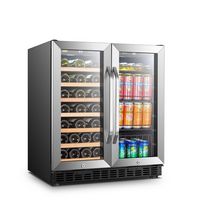 Lanbo - 30 Inch width 76 Can 31 bottle  Freestanding/Built-In Wine and Beverage Cooler with Frenc... - Left View