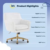 Serta - Deluxe Ashleigh Modern Home Office Chair - White Velvet - Gold Chrome - Left View