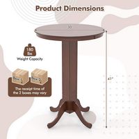 Costway 30 Inch Wood Pub Round Dining Table with Pedestal Base Kitchen Diner Table - Brown - Left View
