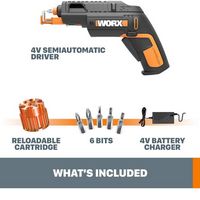 WORX - 4V Electric Rechargeable Cordless Power Screwdriver Set with 6 Bits, Screw Holder, Charger... - Left View