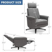 Costway - Massage Recliner Chair with Remote Control and Adjustable Headrest - Grey - Left View