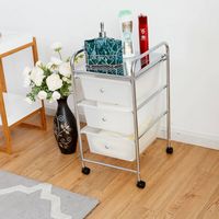 Costway - 3 Drawers Metal Rolling Storage Cart Scrapbook Supply & Paper Home Office - Clear - Left View