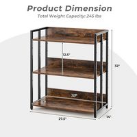 Costway - 3-Tier Industrial Metal Frame Corner Bookcase with Adjustable Shelves Rustic Brown - Ru... - Left View