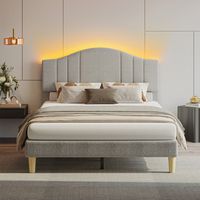 Pinmoco - Full Upholstered Platform Bed Frame with Adjustable LED Arc Headboard - Fabric Gray - Left View