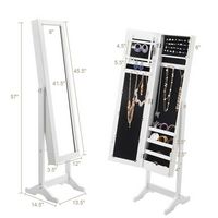 Costway - Mirrored Jewelry Cabinet Mirror Organizer Storage Ring Stand - White - Left View
