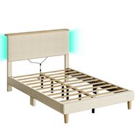 Bestier - Full Size Upholstered Platform Bed with LED Lighting and Adjustable Storage Headboard f... - Left View