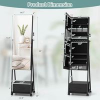 Costway - Jewelry Cabinet Armoire Full Length Mirror Lockable with Bottom Drawer & Wheels - Black - Left View
