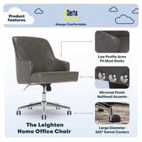 Serta - Leighton Modern Upholstered Home Office Chair with Memory Foam - Gray - Bonded Leather - Left View
