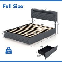 Costway Full Size Bed Frame with Led Lights & Charging Station & Modern Upholstered Bed - Gray - Left View