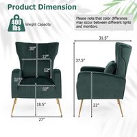 Costway - Velvet Upholstered Wingback Chair with Lumbar Pillow and Golden Metal Legs - Turquoise - Left View