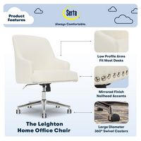 Serta - Leighton Modern Upholstered Home Office Chair with Memory Foam - Cozy Ivory - Woven Fabric - Left View