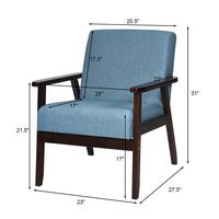 Costway - Set of 2 Fabric Accent Armchair Solid Wood Upholstered Lounge Chair - Blue - Left View