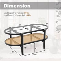 Costway 2-Tier Coffee Table Tempered Glass Top with PE Rattan Shelf & Acacia Wood Frame - Black - Left View