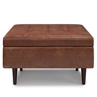 Simpli Home - Shay Mid Century Small Square Coffee Table Storage Ottoman - Distressed Saddle Brown - Left View