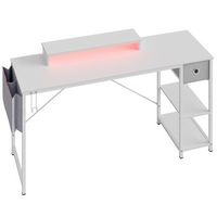 Bestier - Computer Desk with LED Lighting - White - Left View