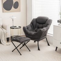 Costway - Lazy Sofa Armchair with Folding Footrest and Storage Pocket - Gray - Left View