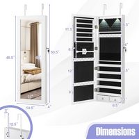 Costway - Mirror Jewelry Cabinet with Full Length Clear Mirror & Internal LED Lights Hooks - White - Left View